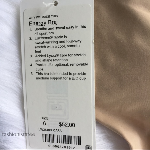 NWT CAFA LULULEMON ENERGY BRA WITH PADS - - 6 - Picture 3 of 4